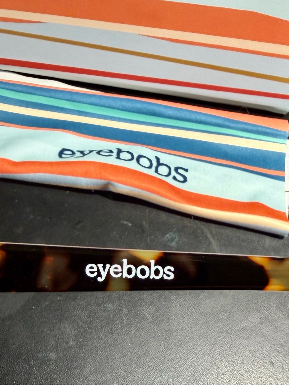 Eyebobs Biff (narrow) Tortoise Reading Glasses 1.5, Striped Folding Case & cloth View 3